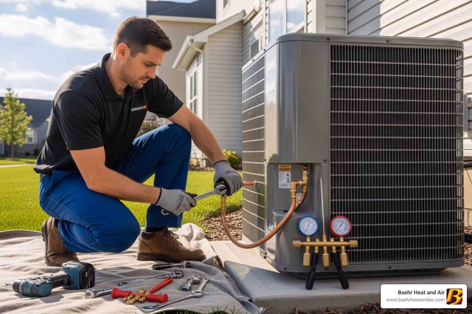 professional technician carefully installing a new AC unit - ac installation auburn ca