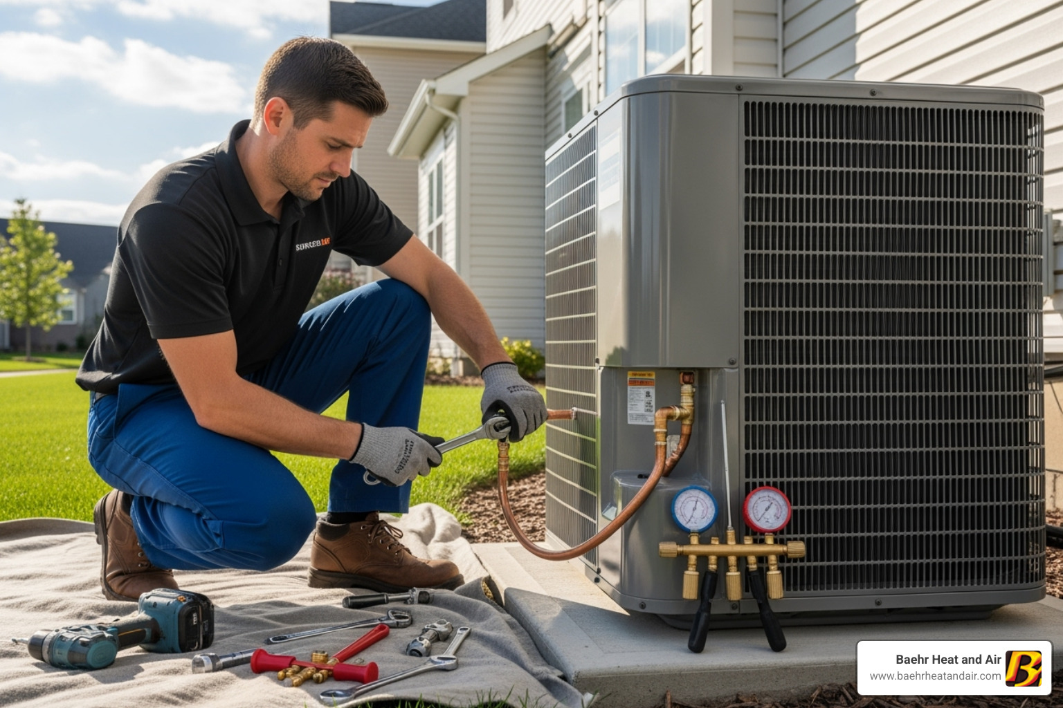 professional technician carefully installing a new AC unit - ac installation auburn ca