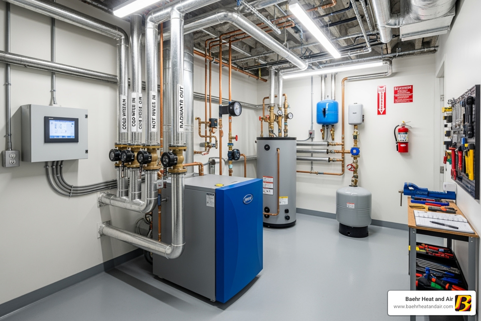 A clean, well-maintained boiler room - boiler water leak