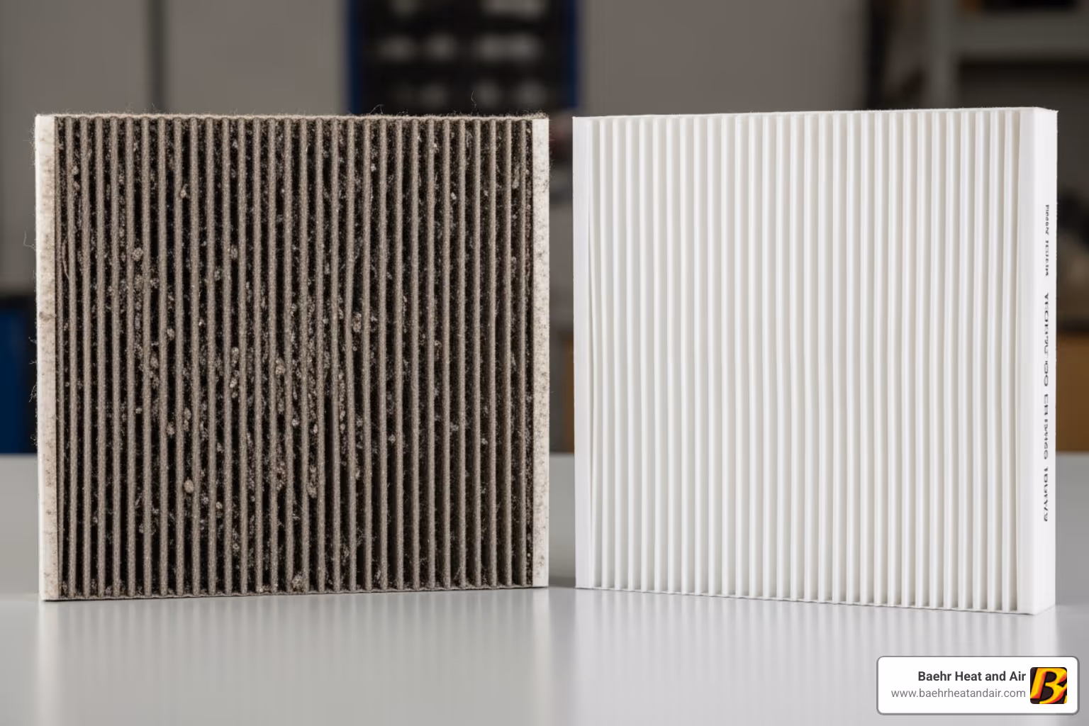 dirty air filter next to a clean one - AC not cooling