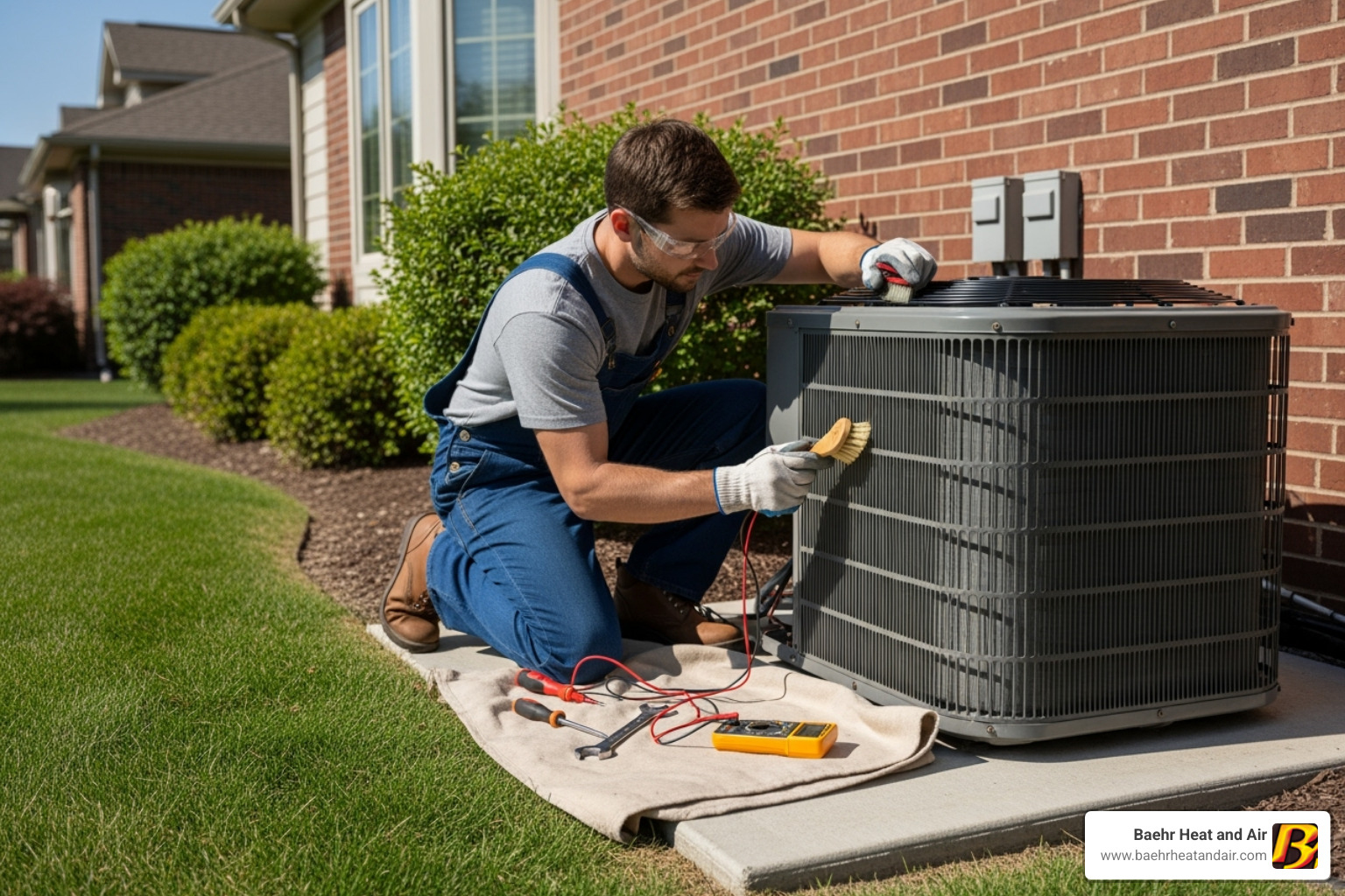 HVAC technician performing maintenance - AC not cooling