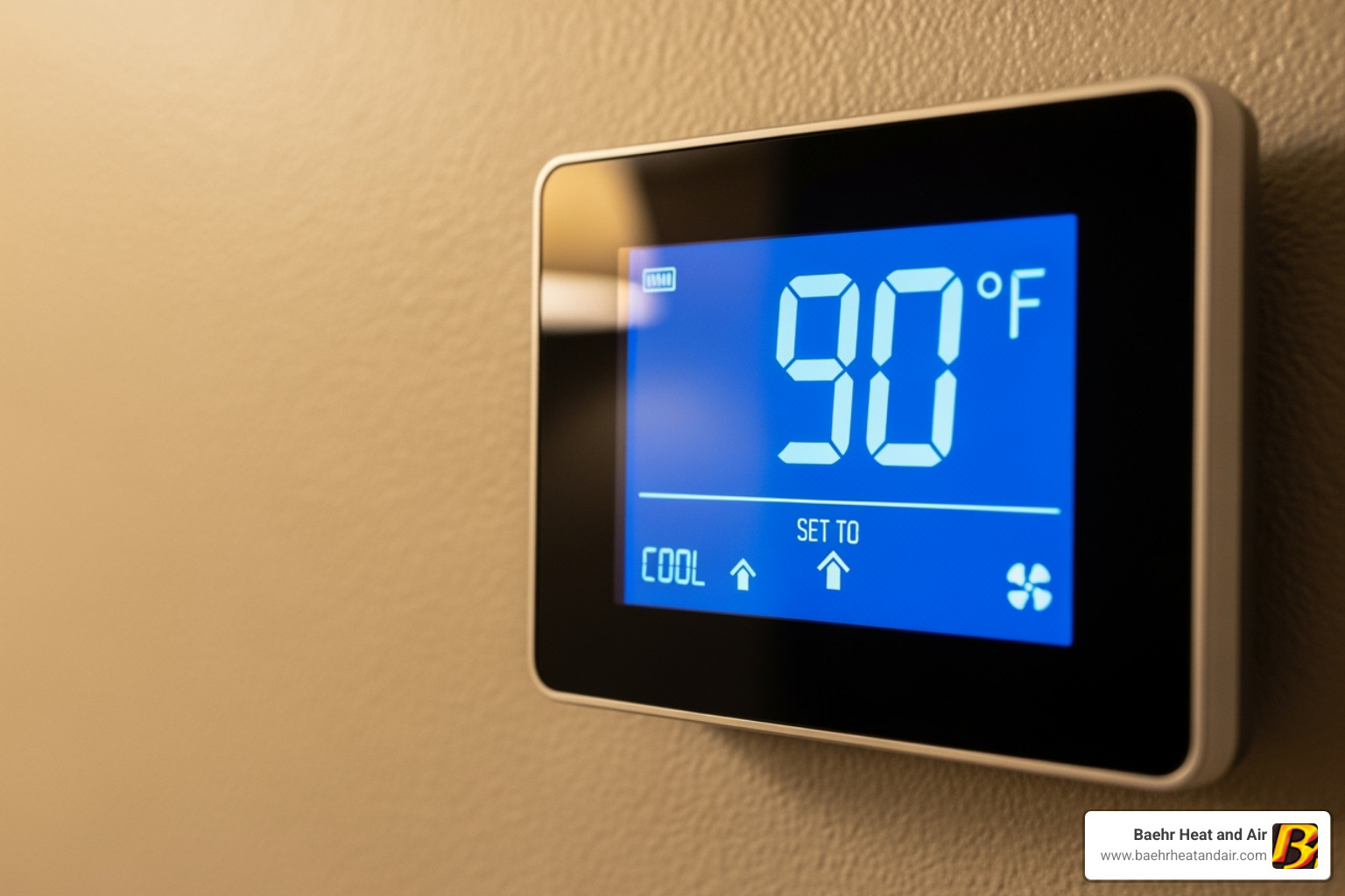 A thermostat displaying a high indoor temperature despite the AC running - air con lincoln
