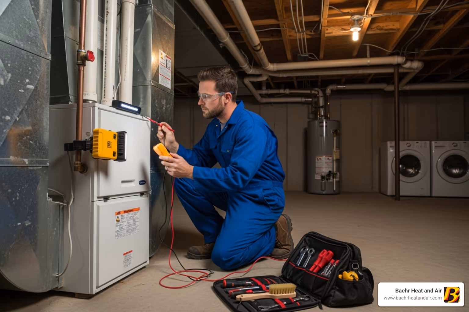 HVAC technician inspecting furnace - furnace repair grass valley
