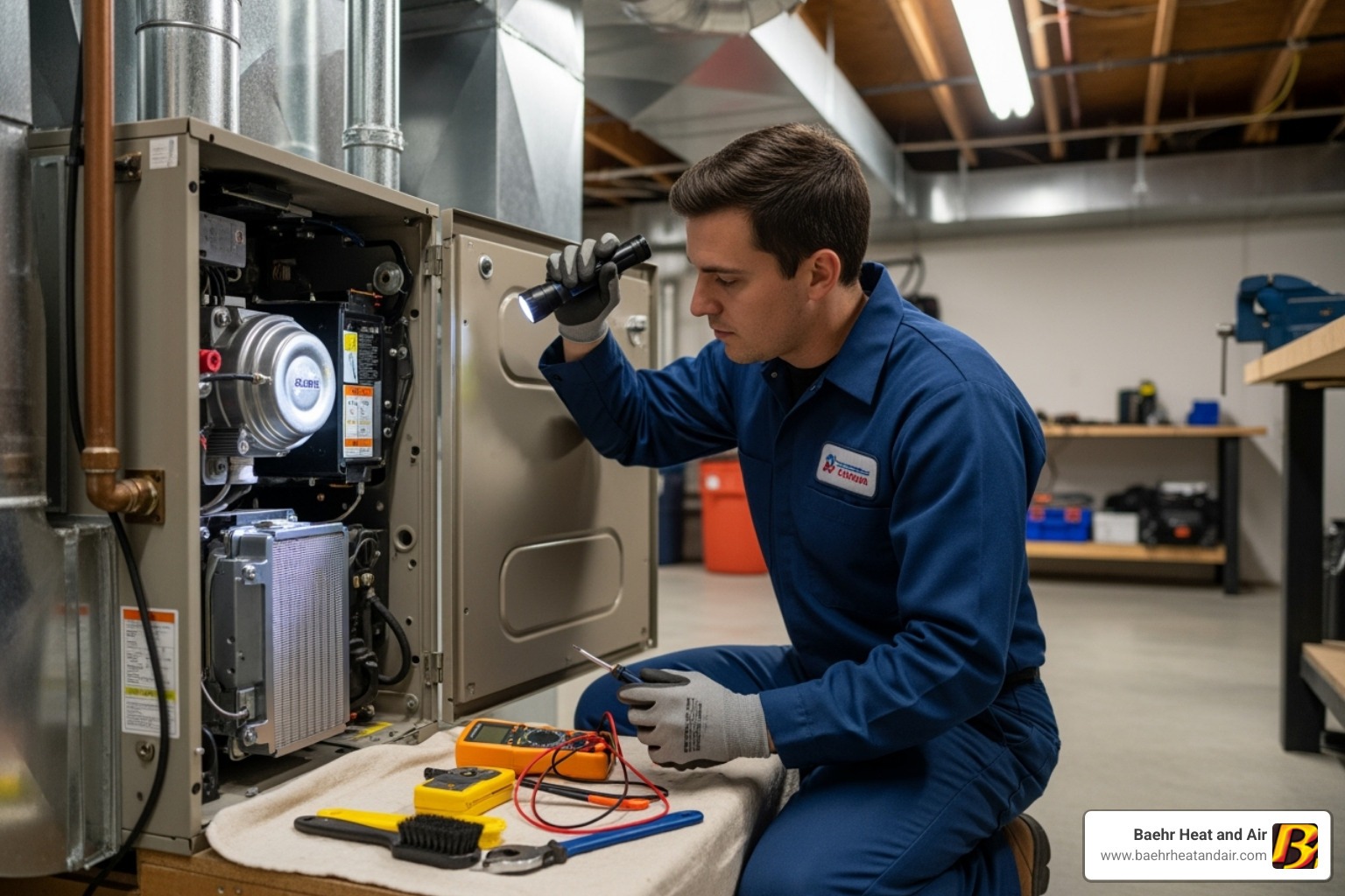 a technician performing a furnace tune-up - furnaces repair auburn