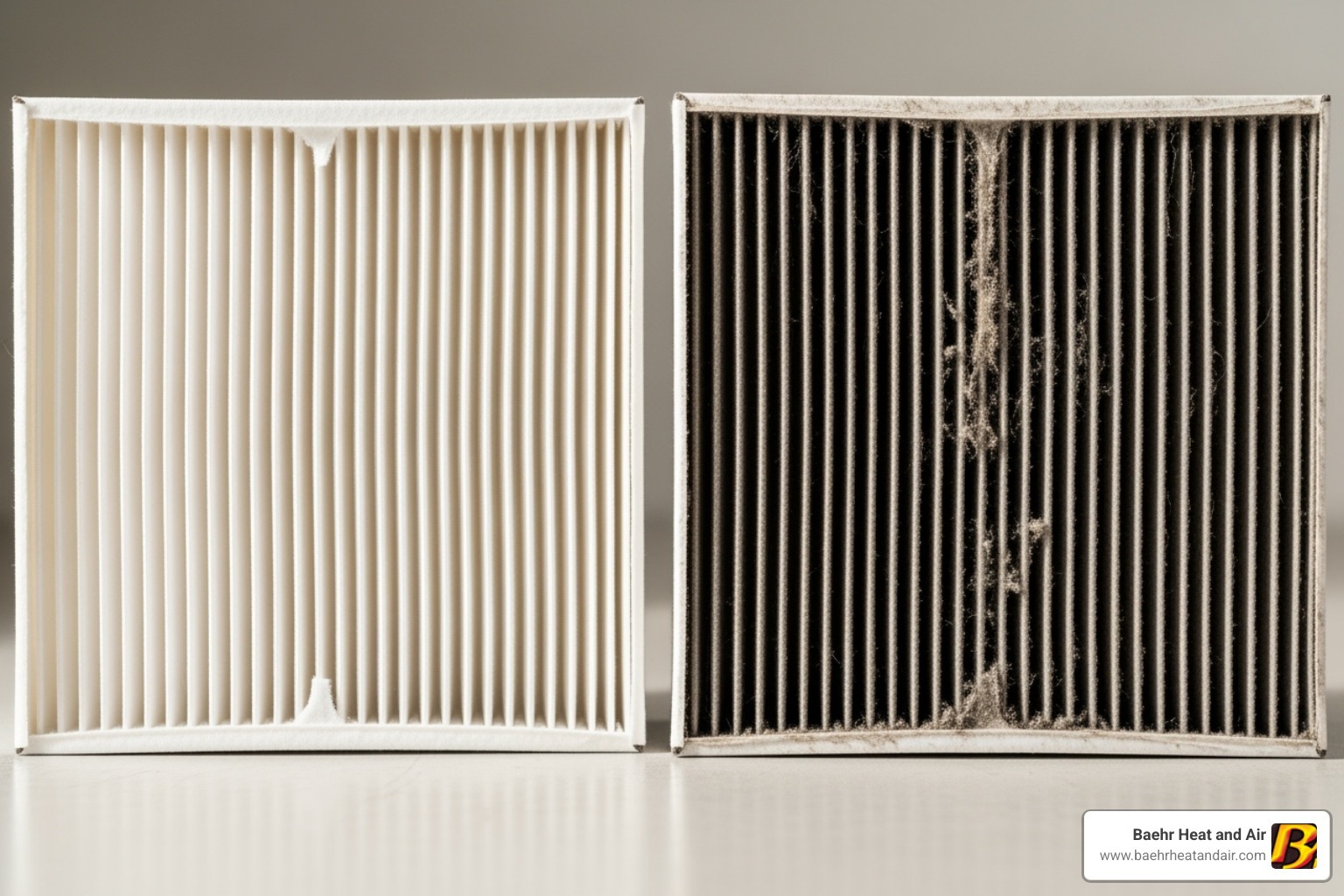 clean HVAC air filter next to dirty, clogged one - hvac services auburn