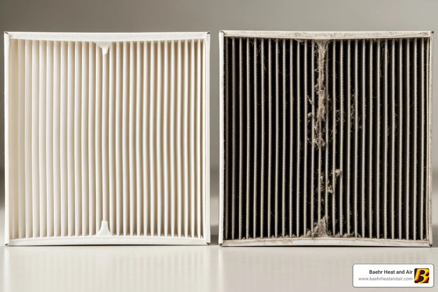 clean HVAC air filter next to dirty, clogged one - hvac services auburn
