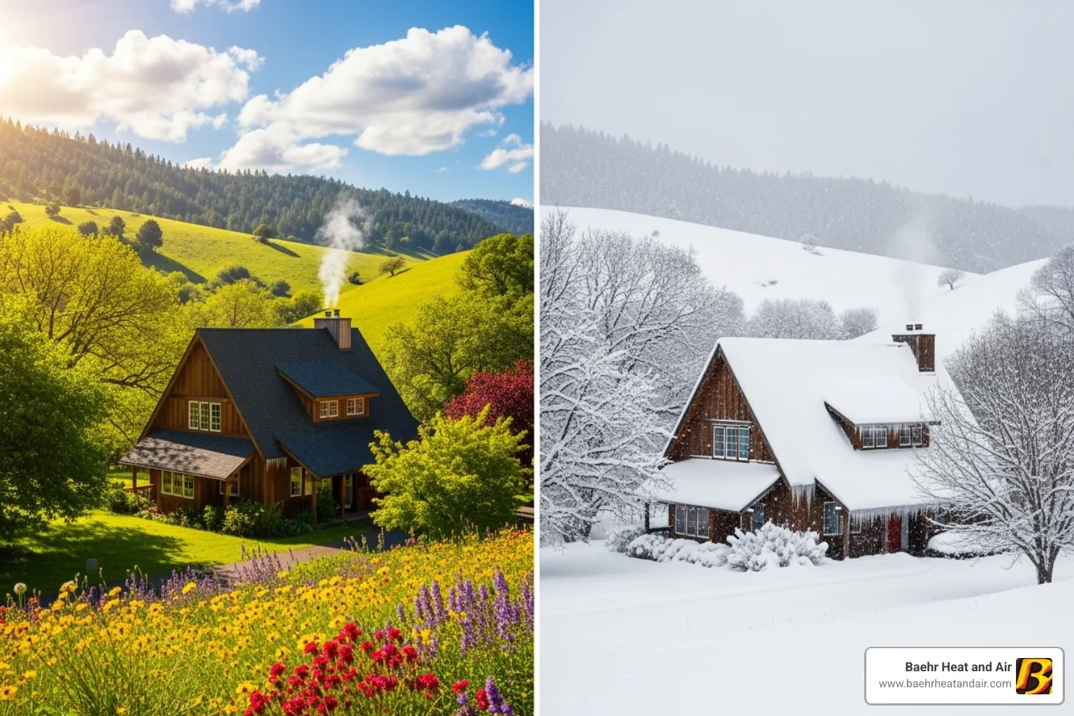 A home in Grass Valley with distinct summer and winter backdrops - hvac grass valley