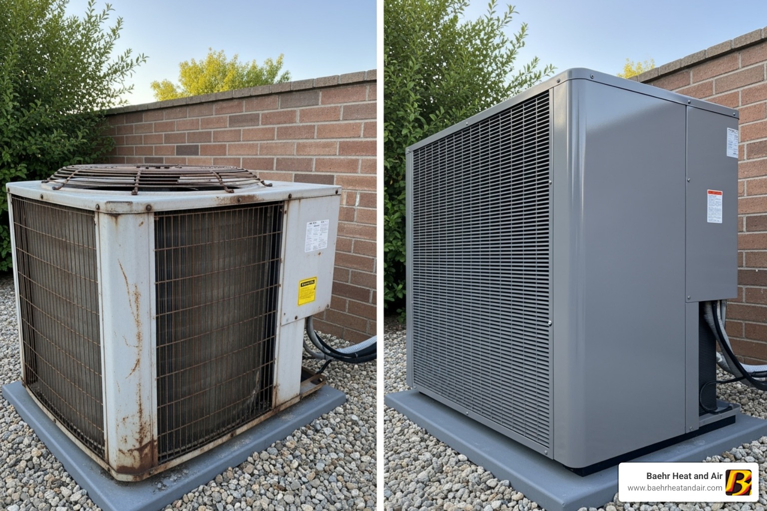 Comparing an old, rusty HVAC unit with a new, modern one - hvac grass valley