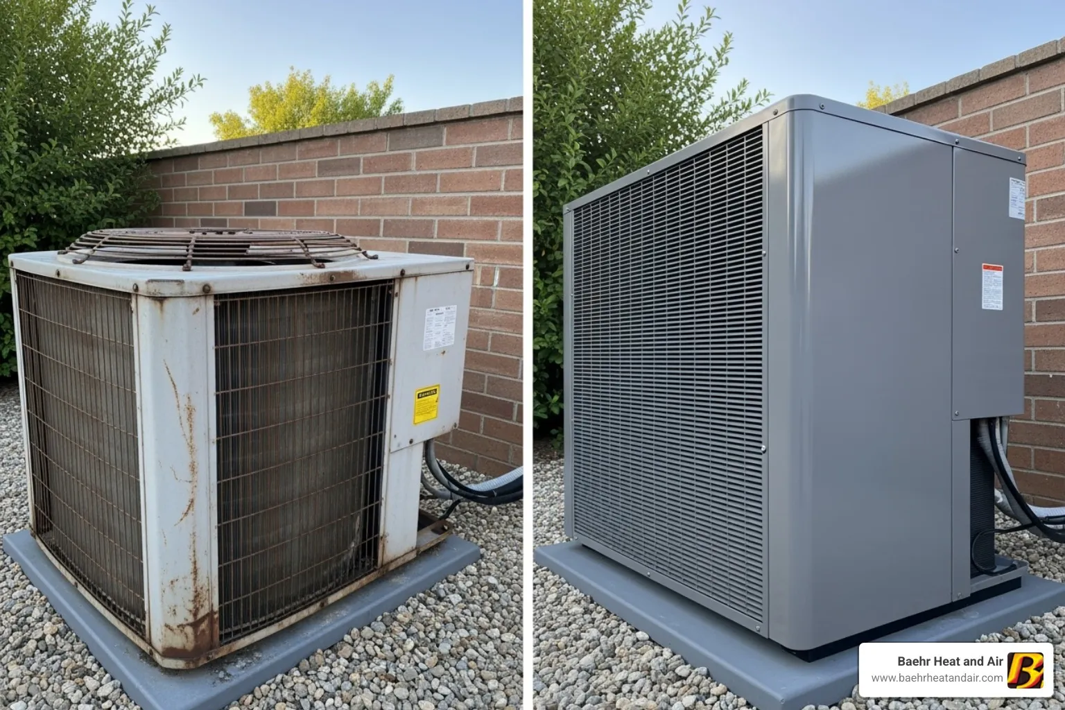 Comparing an old, rusty HVAC unit with a new, modern one - hvac grass valley