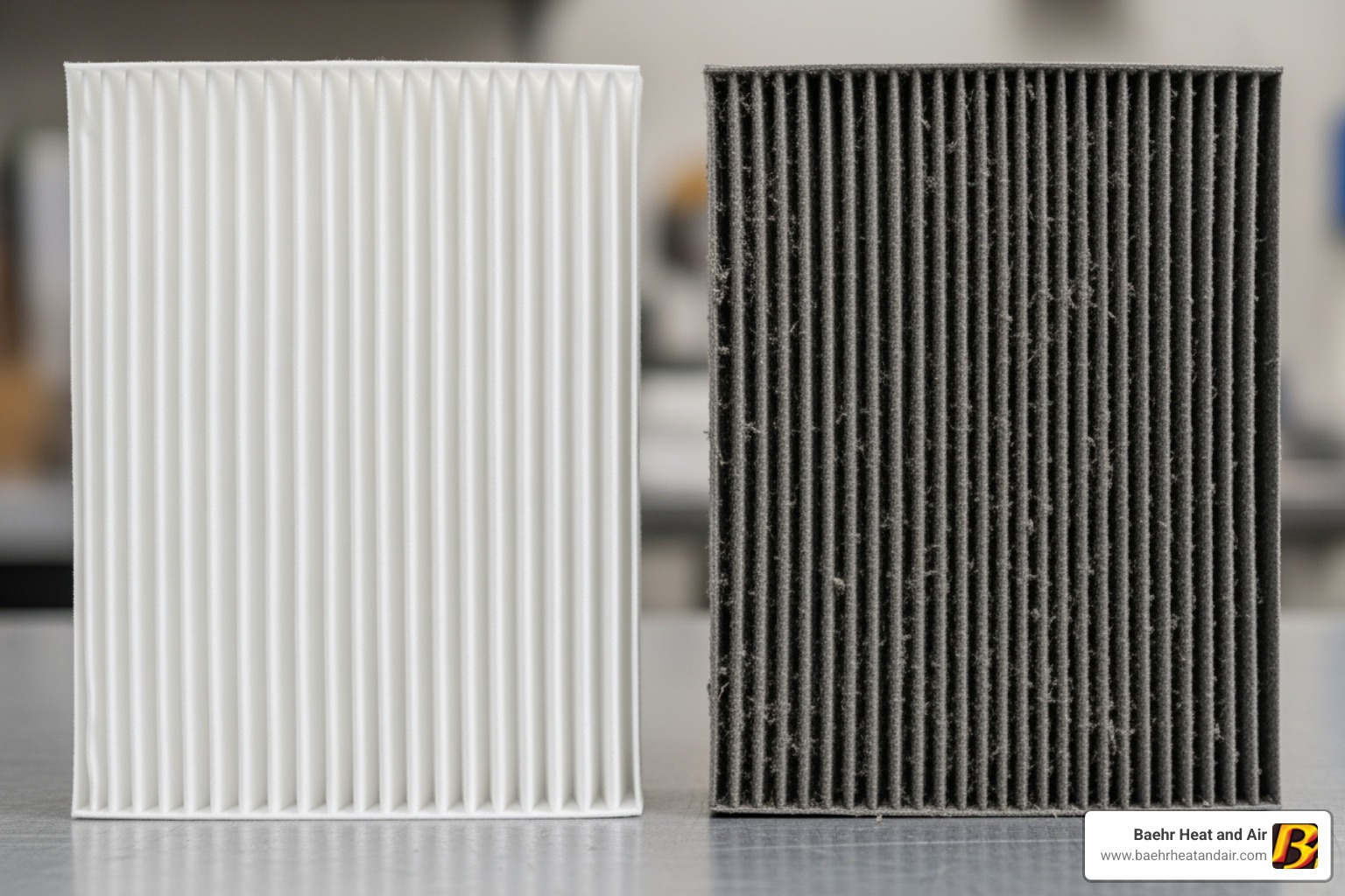 Clean air filter next to a dirty one - auburn heating and cooling