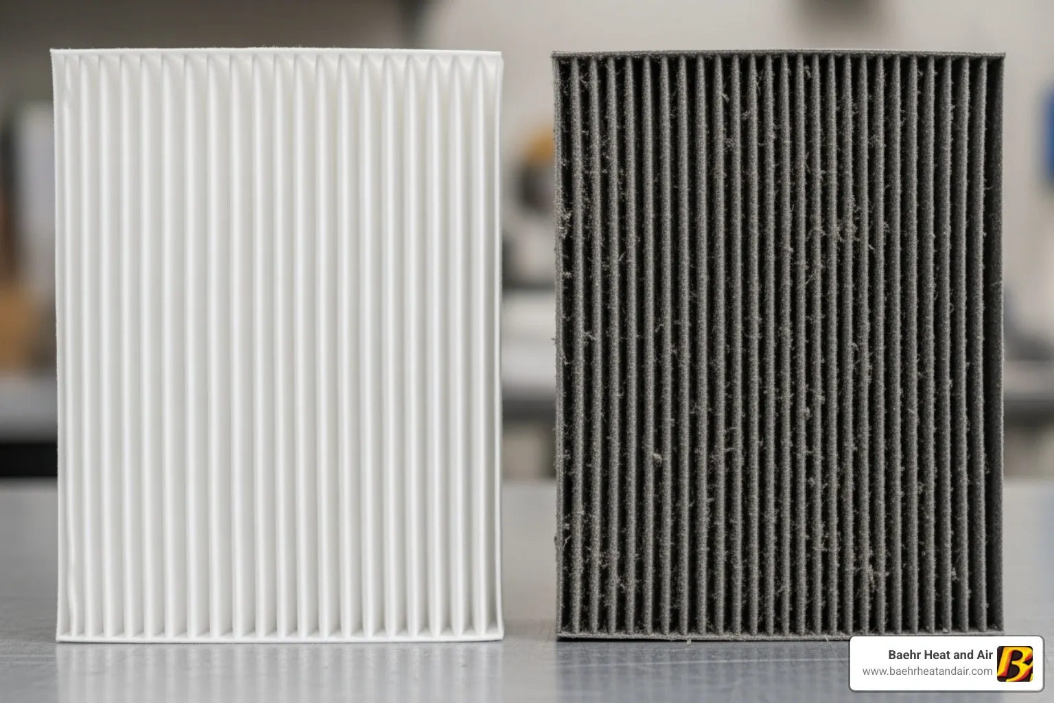 Clean air filter next to a dirty one - auburn heating and cooling