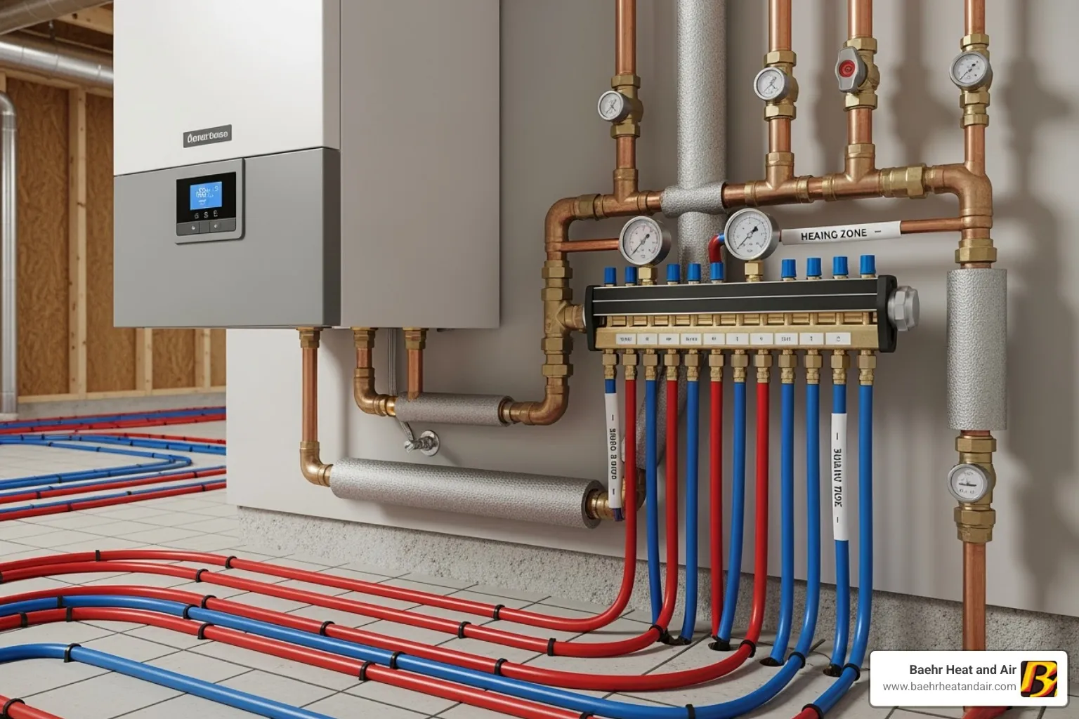 boiler system connected to radiant floor heating pipes - boiler water heater