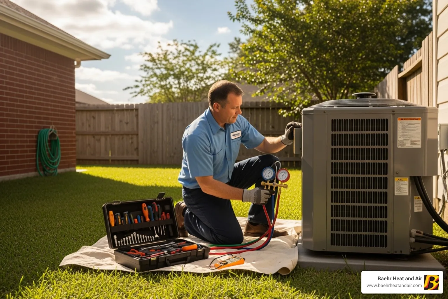 HVAC technician servicing an outdoor AC unit - ac maintenance auburn