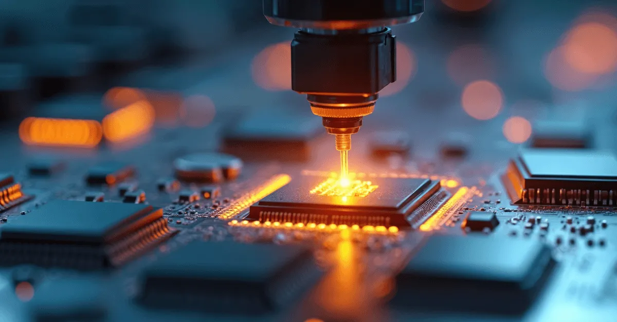 Manufacturing machine needle touching a technology board