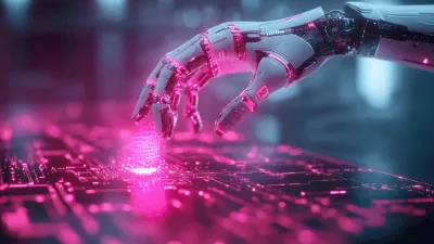 AI robotic hand touching a digital screen