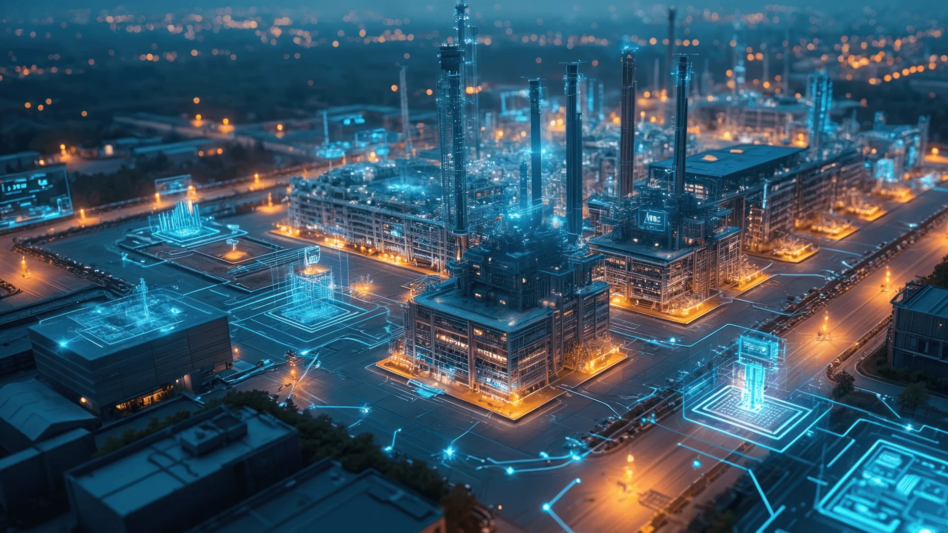 Outside high-level view of a factory facility