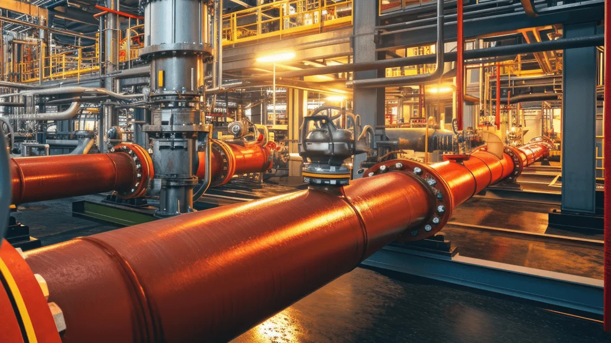 Large copper pipe located on a manufacturing facility's shop floor