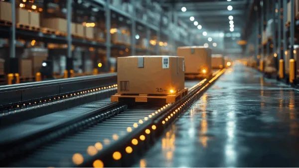 Conveyer belt with packages going down the line