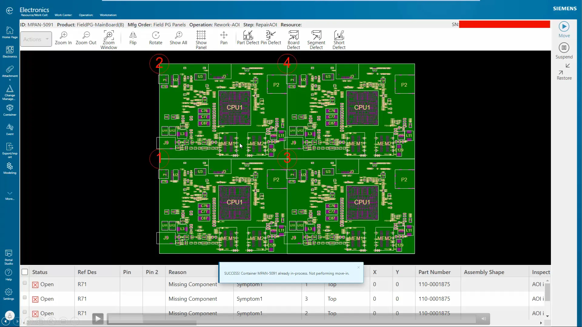 Siemens Opcenter Execution Electronics Camstar - Defect Management