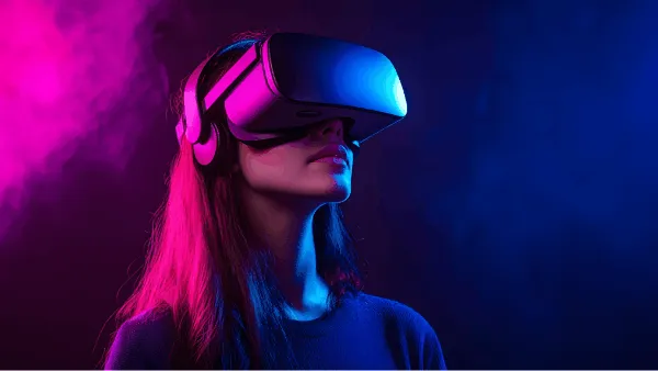 A person with a VR headset covering their eyes