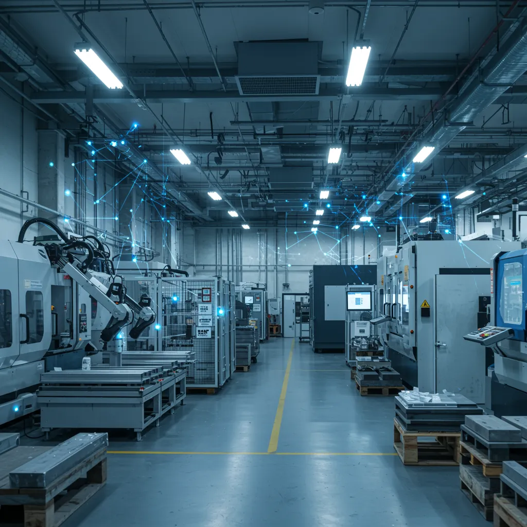 Factory floor with machines on each side