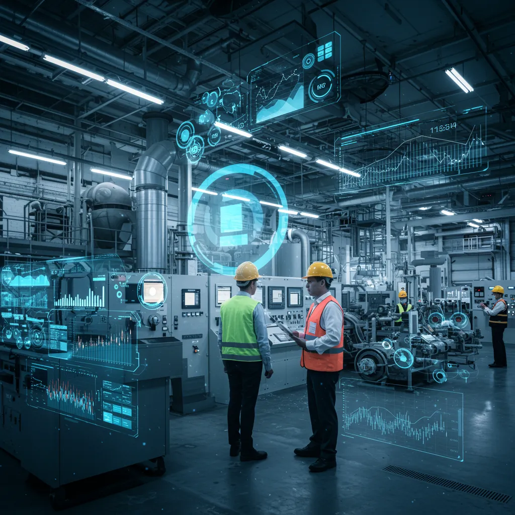 Factory floor with people talking