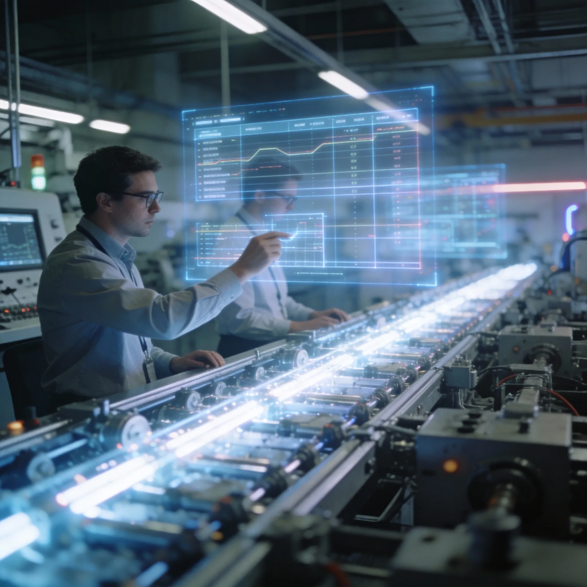 Person working on an assembly line with parts