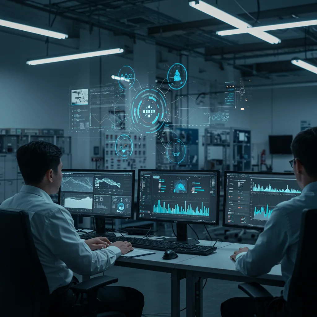 A worker looking at multiple screens with data