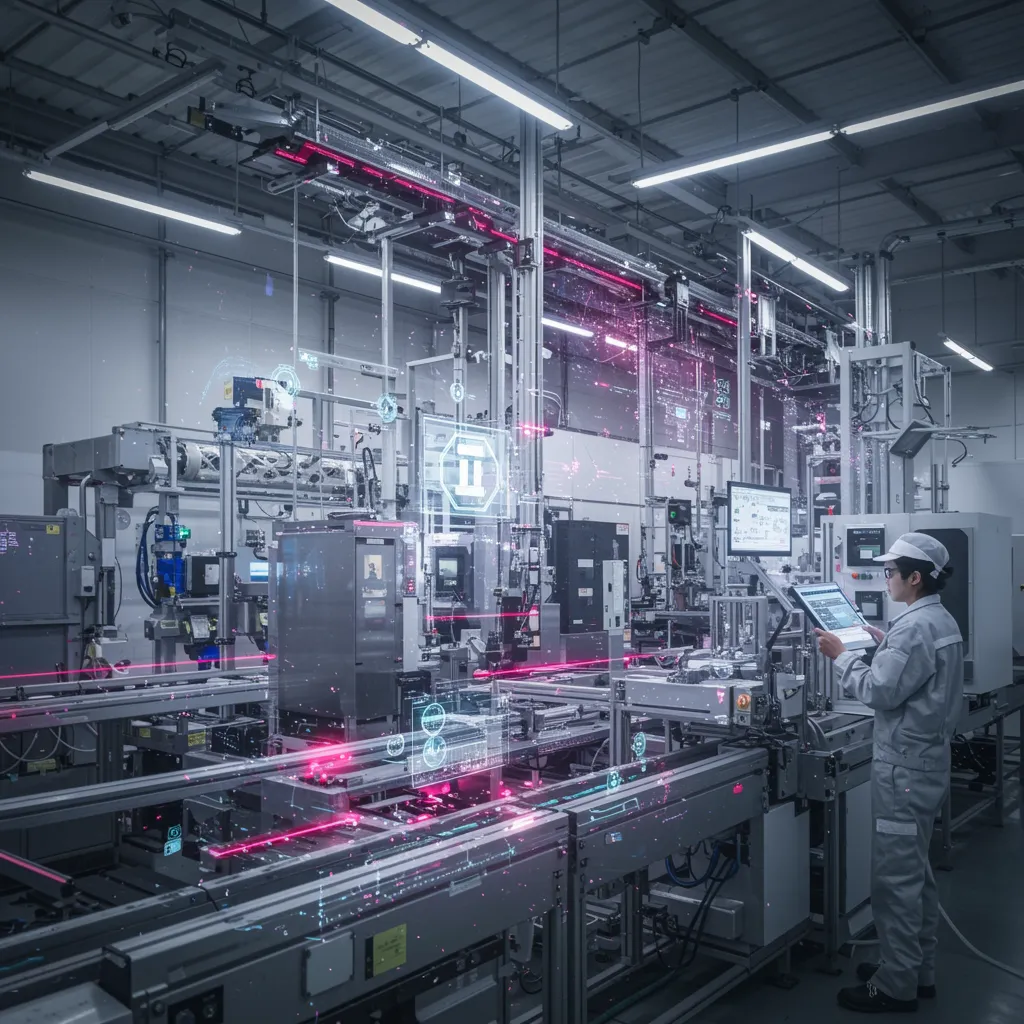 Factory floor with people working on an assembly line