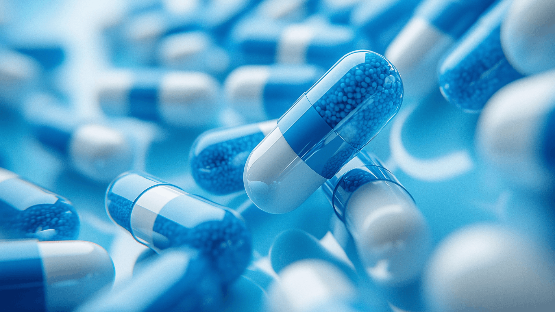 A group of large blue pills
