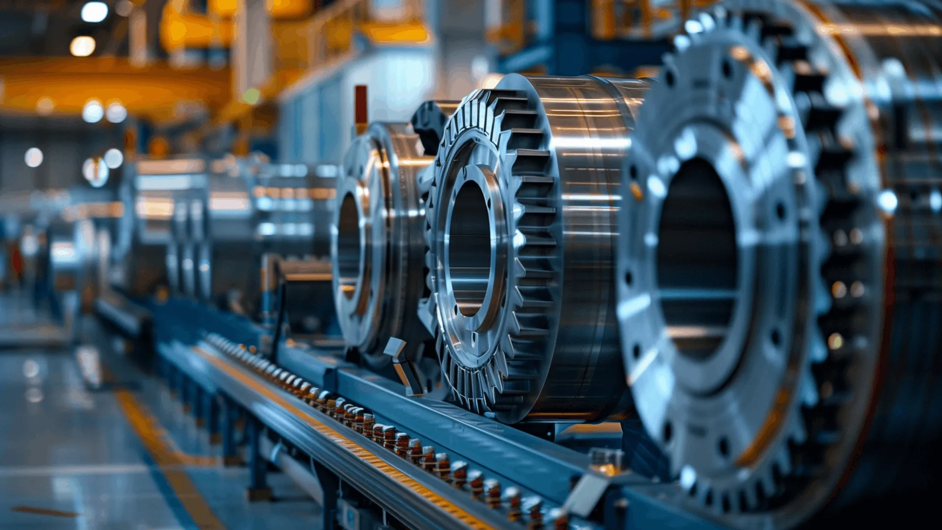 A manufacturing shop floor with large discrete parts on an assembly line