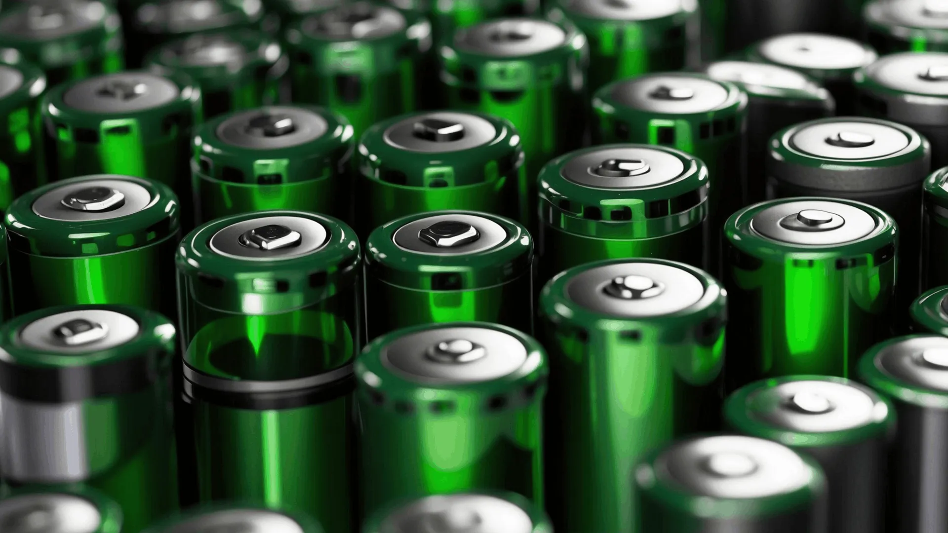 A group of green batteries close together