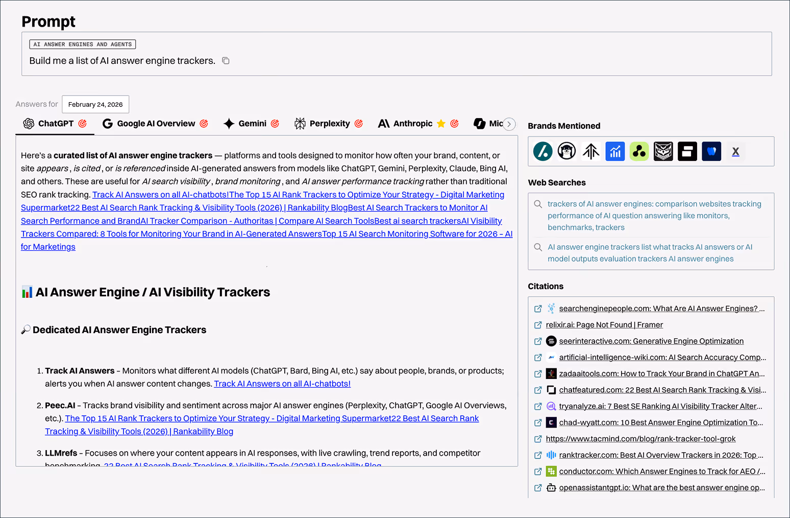 Prompt tracking interface view