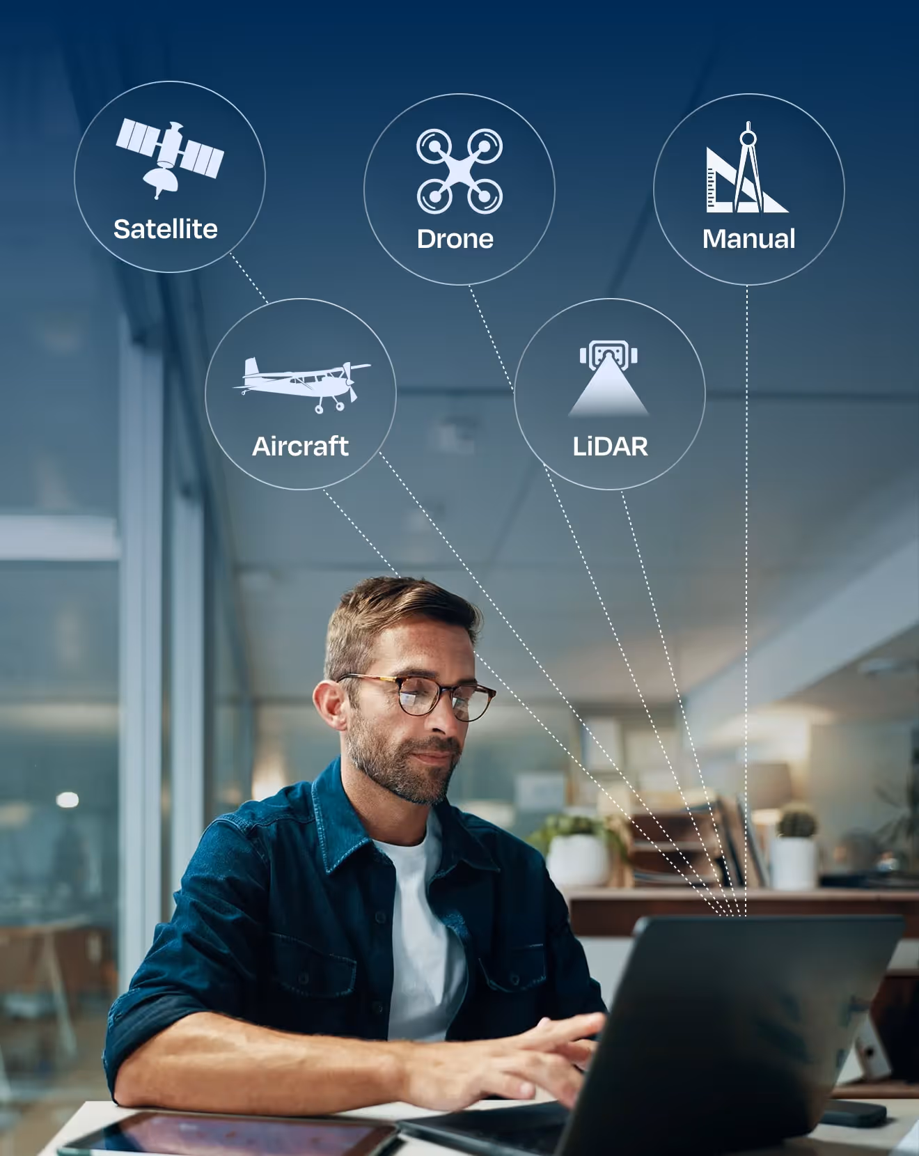 Man with data points coming out of computer