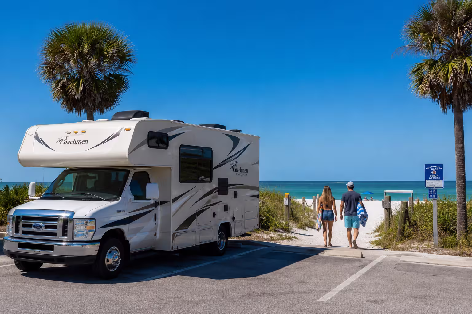 Small RV rental parked near Clearwater Beach on the GulfSmall RV rental parked near Clearwater Beach on the Gulf