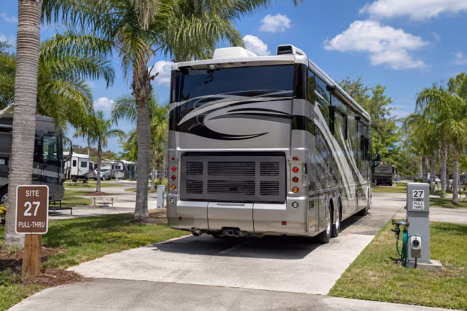 Luxury RV parking at a Tampa area RV park