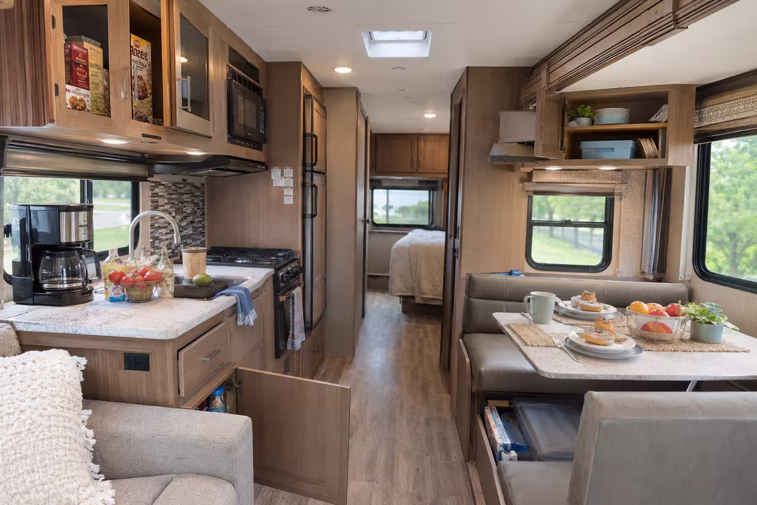 RV kitchen set up for a long stay in Tampa
