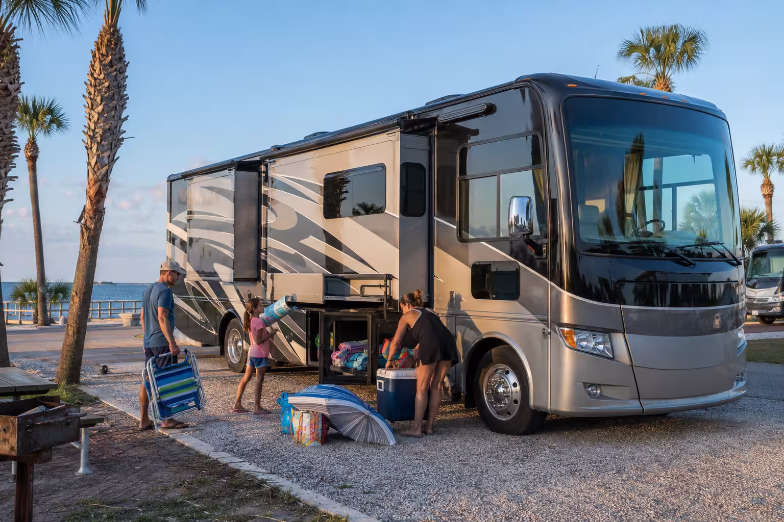 Class A motorhome at a Tampa Gulf Coast RV park