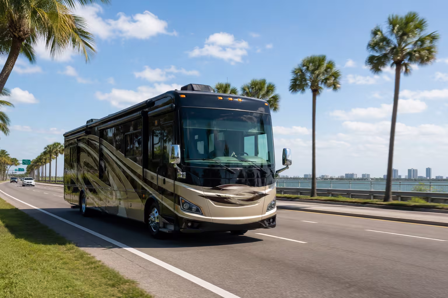 Class A motorhome on a Florida highway near Tampa