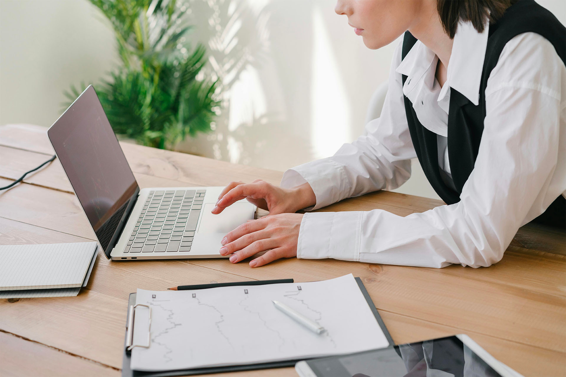 Professionele vrouw die haar computer raadpleegt