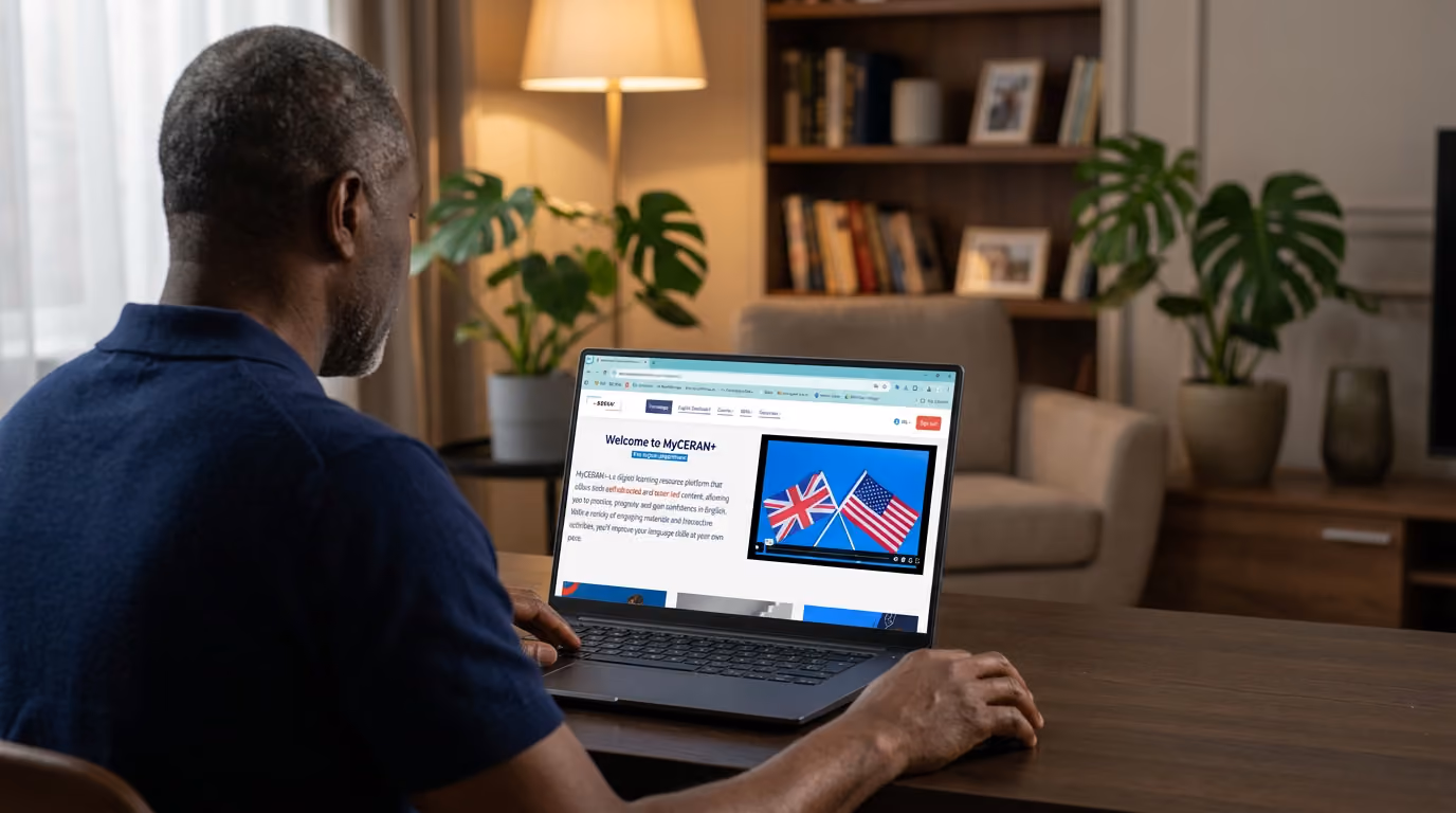 Photo d'un apprenant qui acccède à la plateforme enligne MyCERAN+