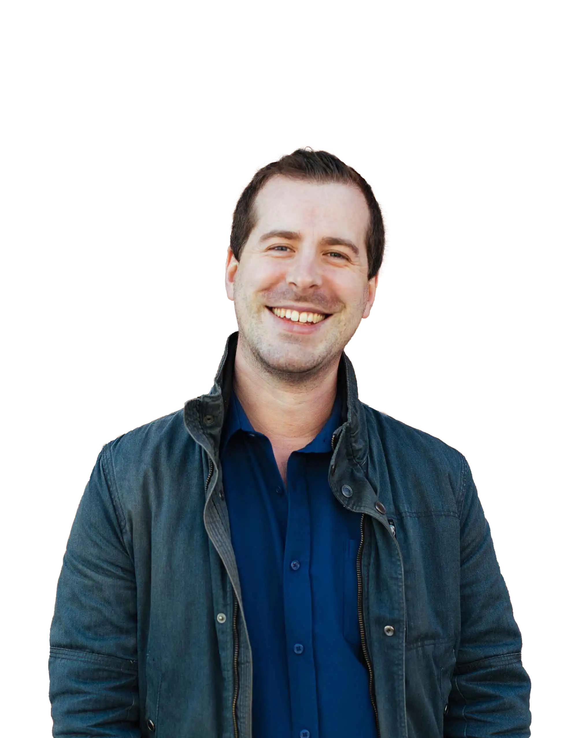 A photographic portrait of graphic and motion designer David MacKenzie against a painted background