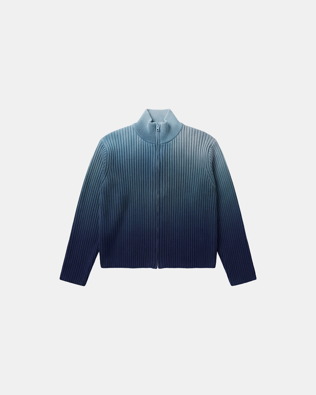 Gradient Ribbed Knit Zip Cardigan