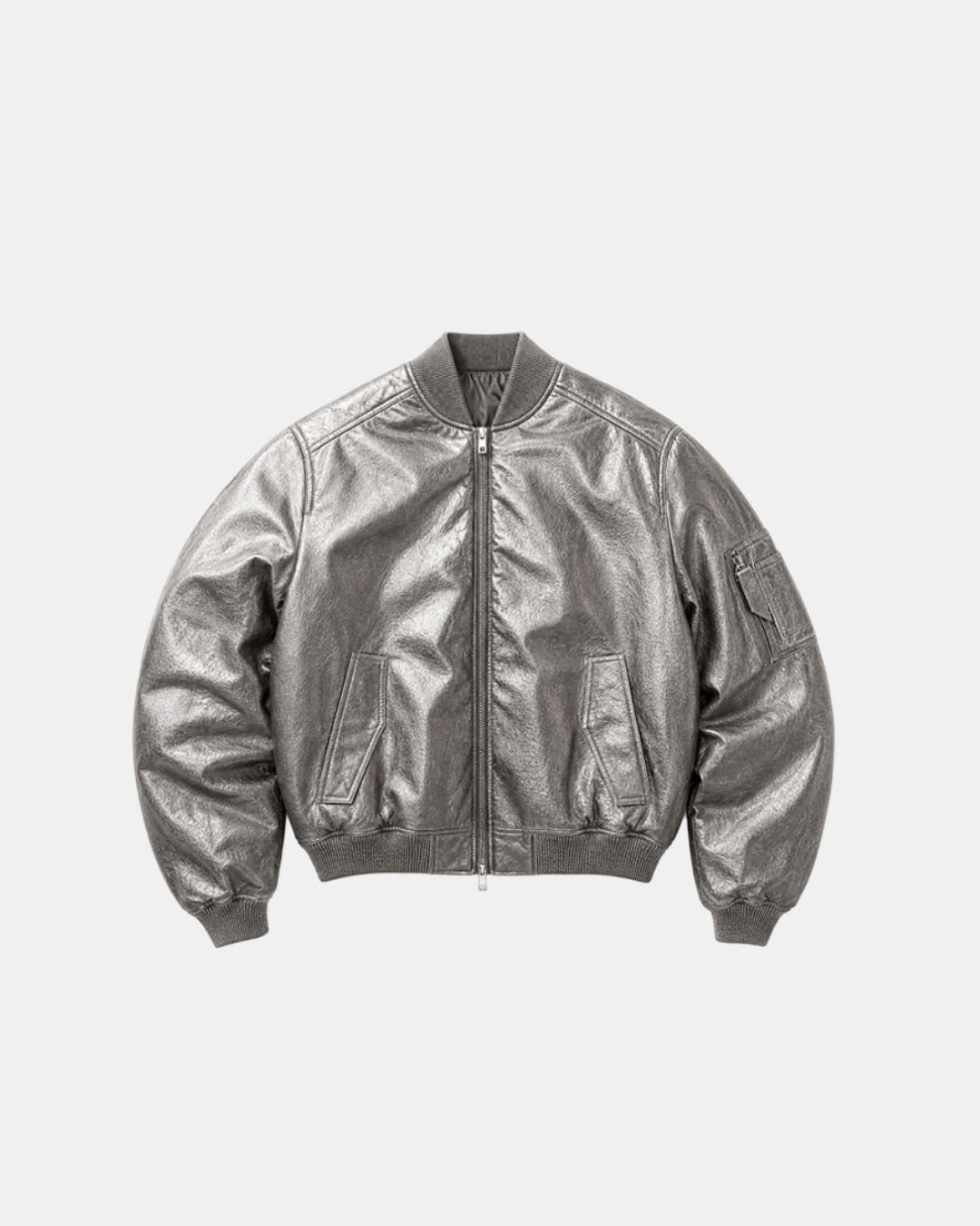 Metallic Leather Bomber Jacket