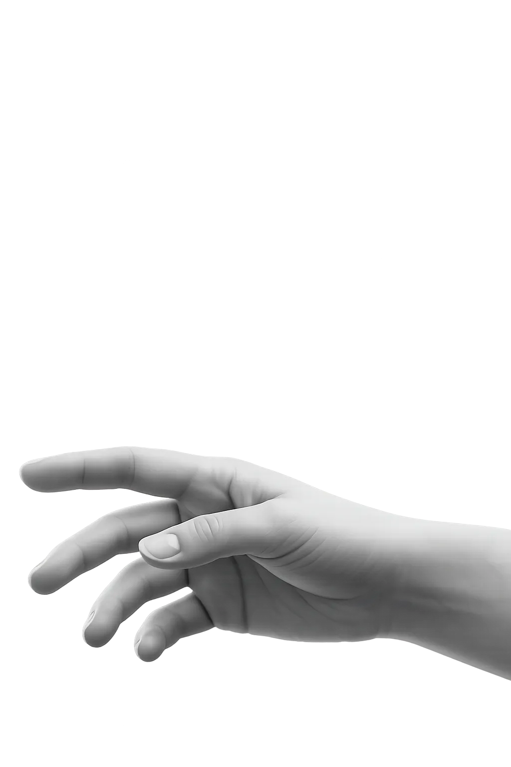 Gray-scale image of a human right hand with fingers slightly curved, palm facing down.