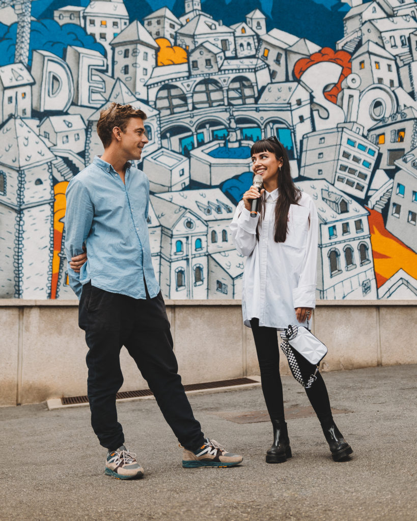 Camil Hämmerli & Polina Okean posant devant leur fresque
