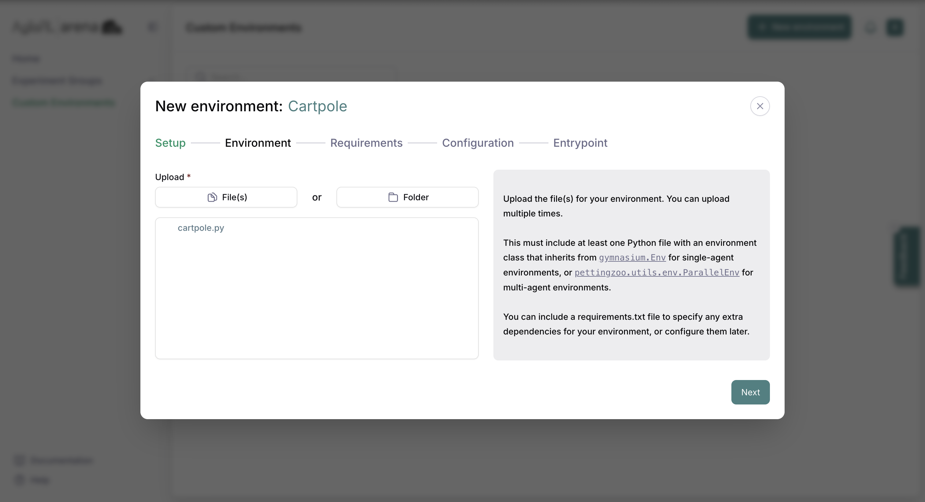 New custom environment file upload