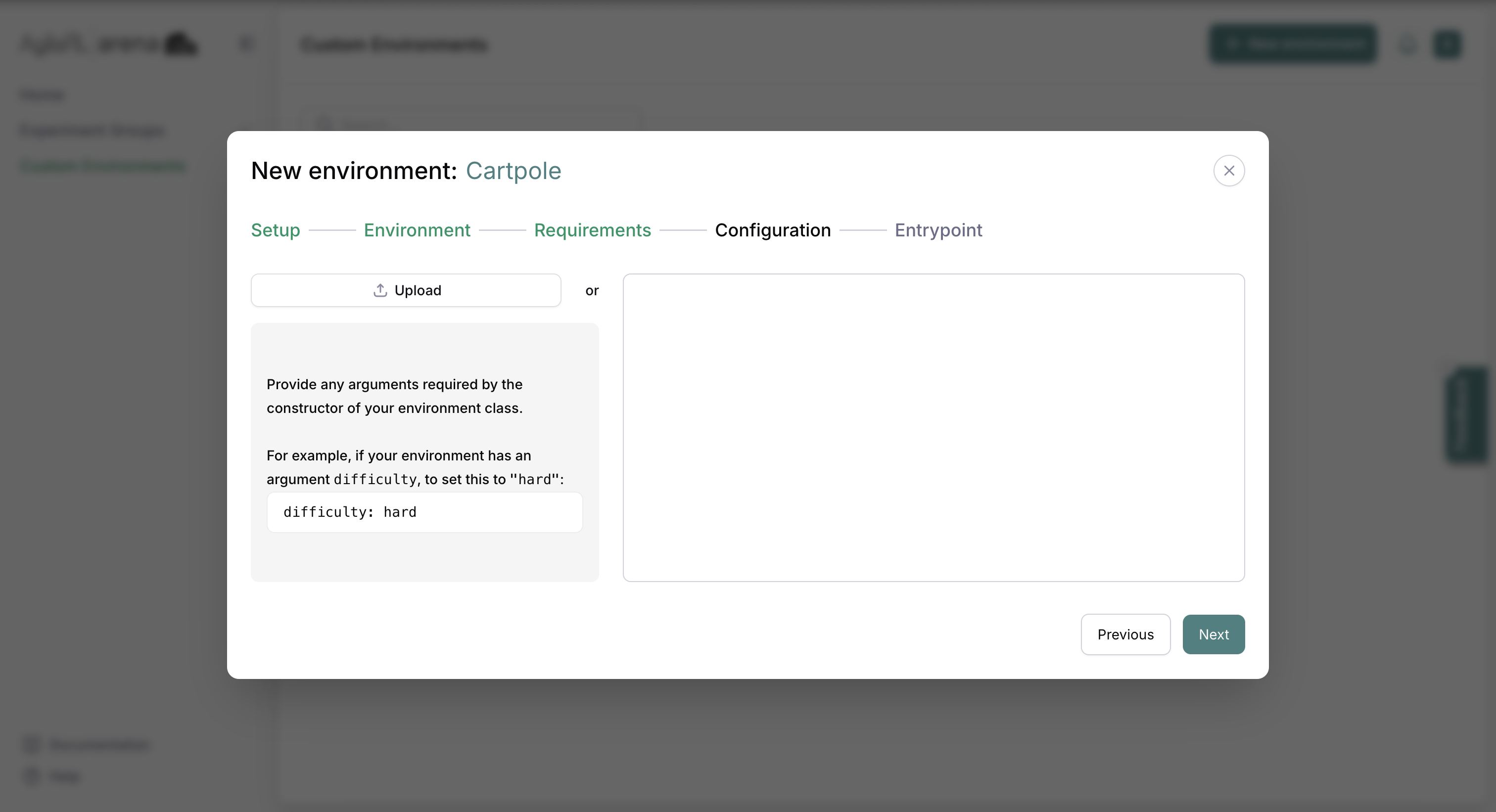 New custom environment config input