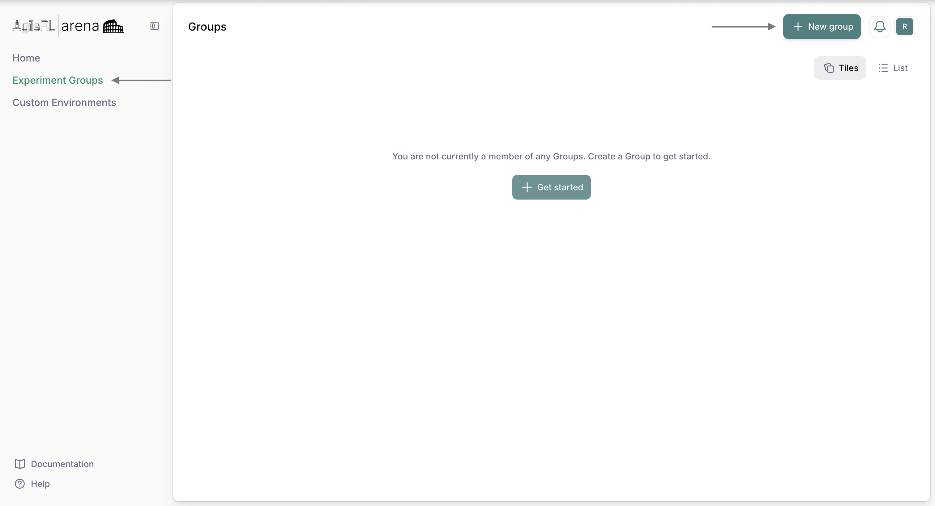 Experiment groups page