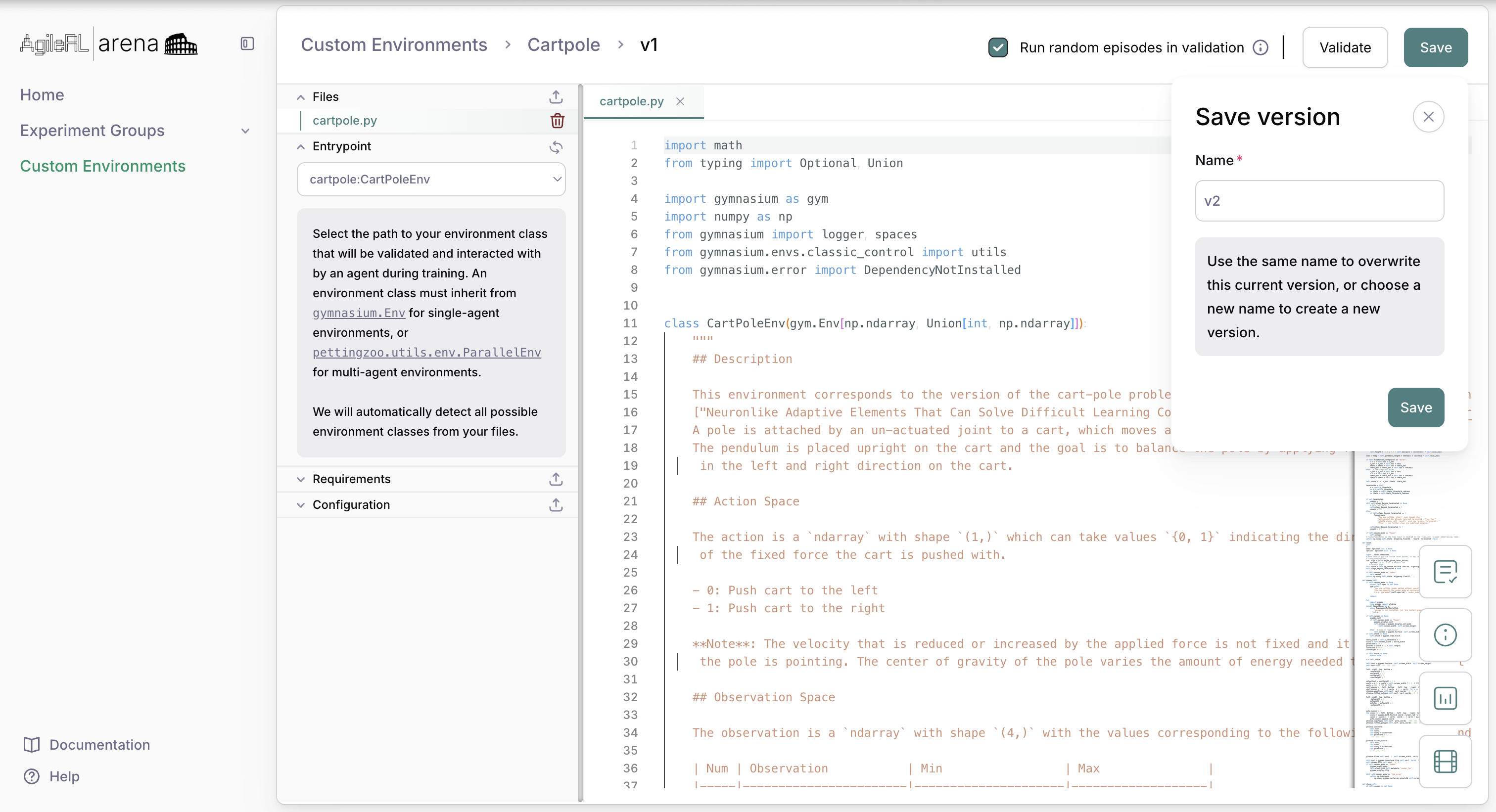 Save custom environment version